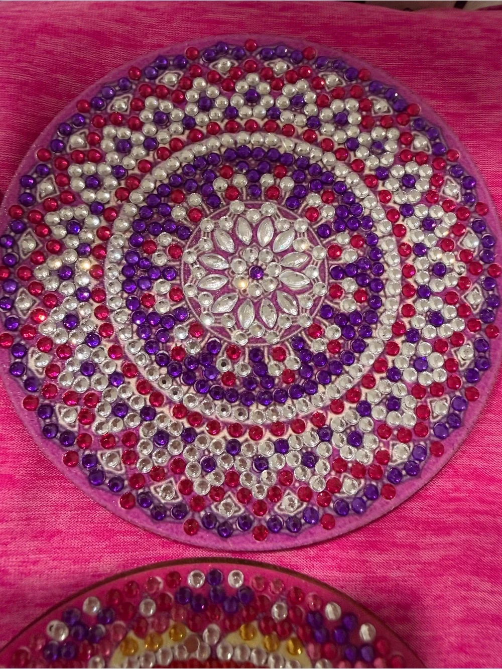 Decorative Beaded Serving Tray - Pink, Gold & Blue
